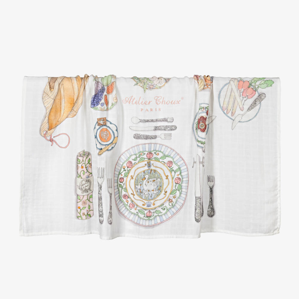 Atelier Choux Paris-White Bon Appétit Swaddle (100cm) | Childrensalon Outlet