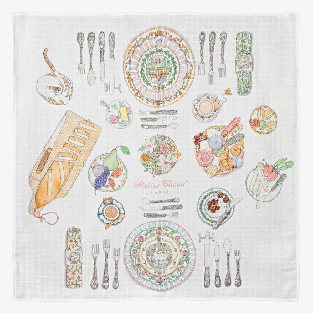 Atelier Choux Paris-White Bon Appétit Swaddle (100cm) | Childrensalon Outlet