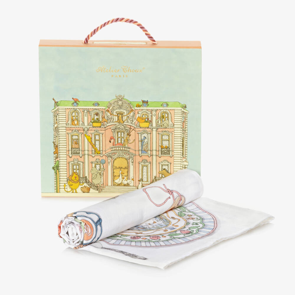 Atelier Choux Paris-White Bon Appétit Swaddle (100cm) | Childrensalon Outlet