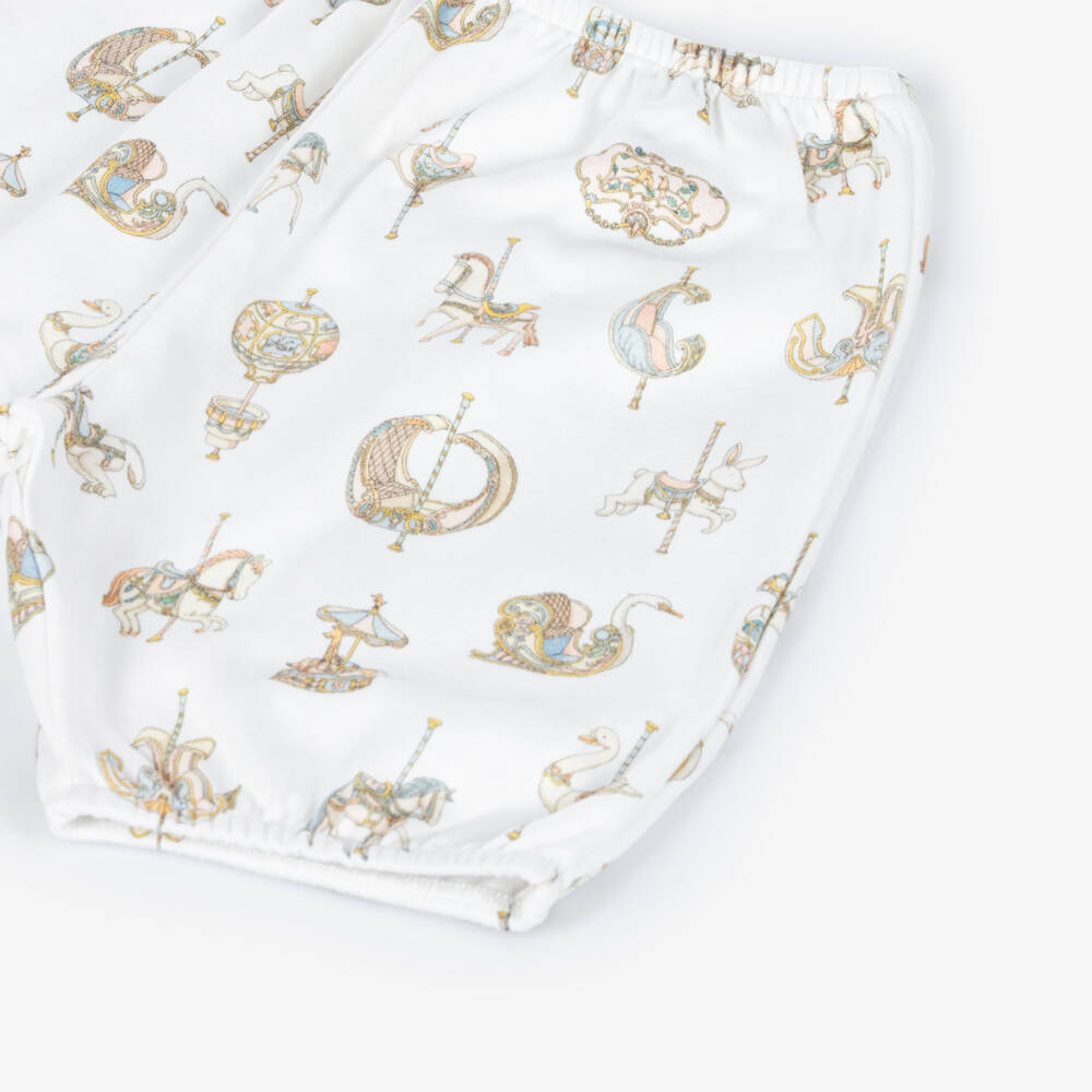 Atelier Choux Paris-White Carousel Print Cotton Bloomer Shorts | Childrensalon Outlet