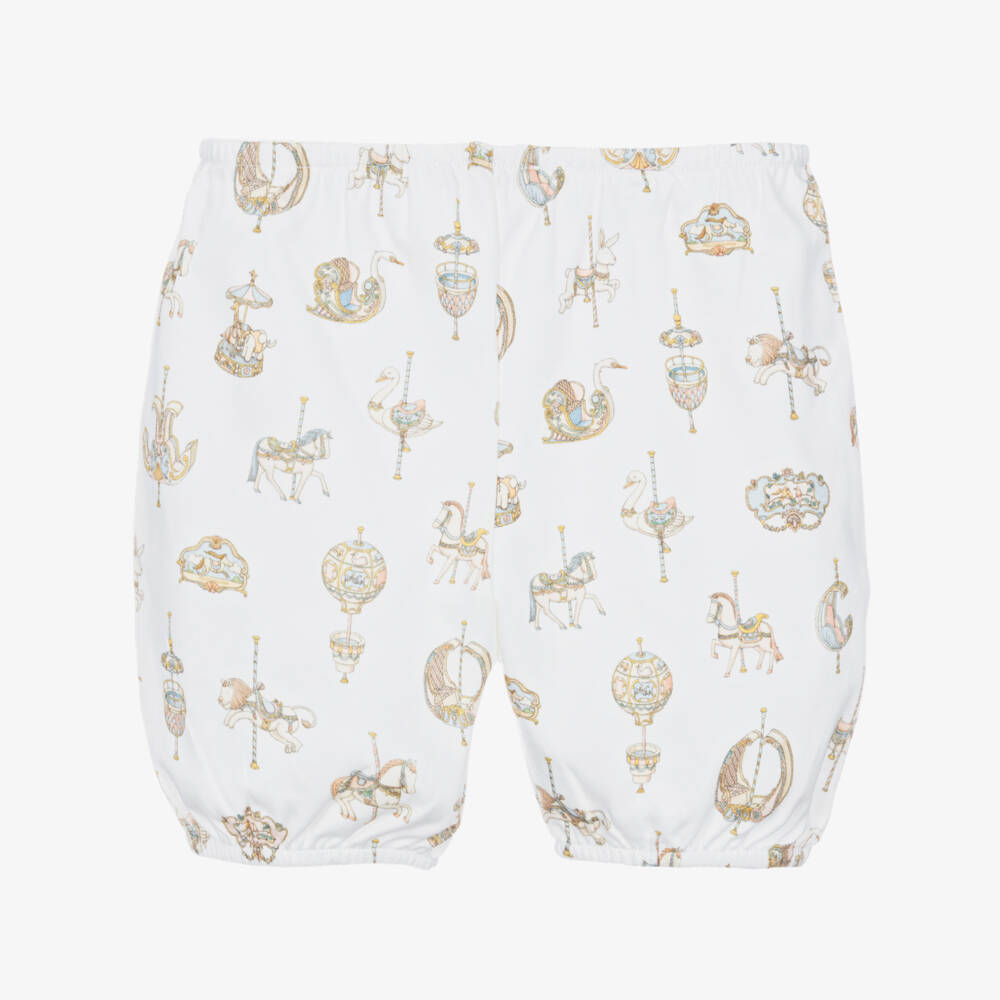 Atelier Choux Paris-White Carousel Print Cotton Bloomer Shorts | Childrensalon Outlet