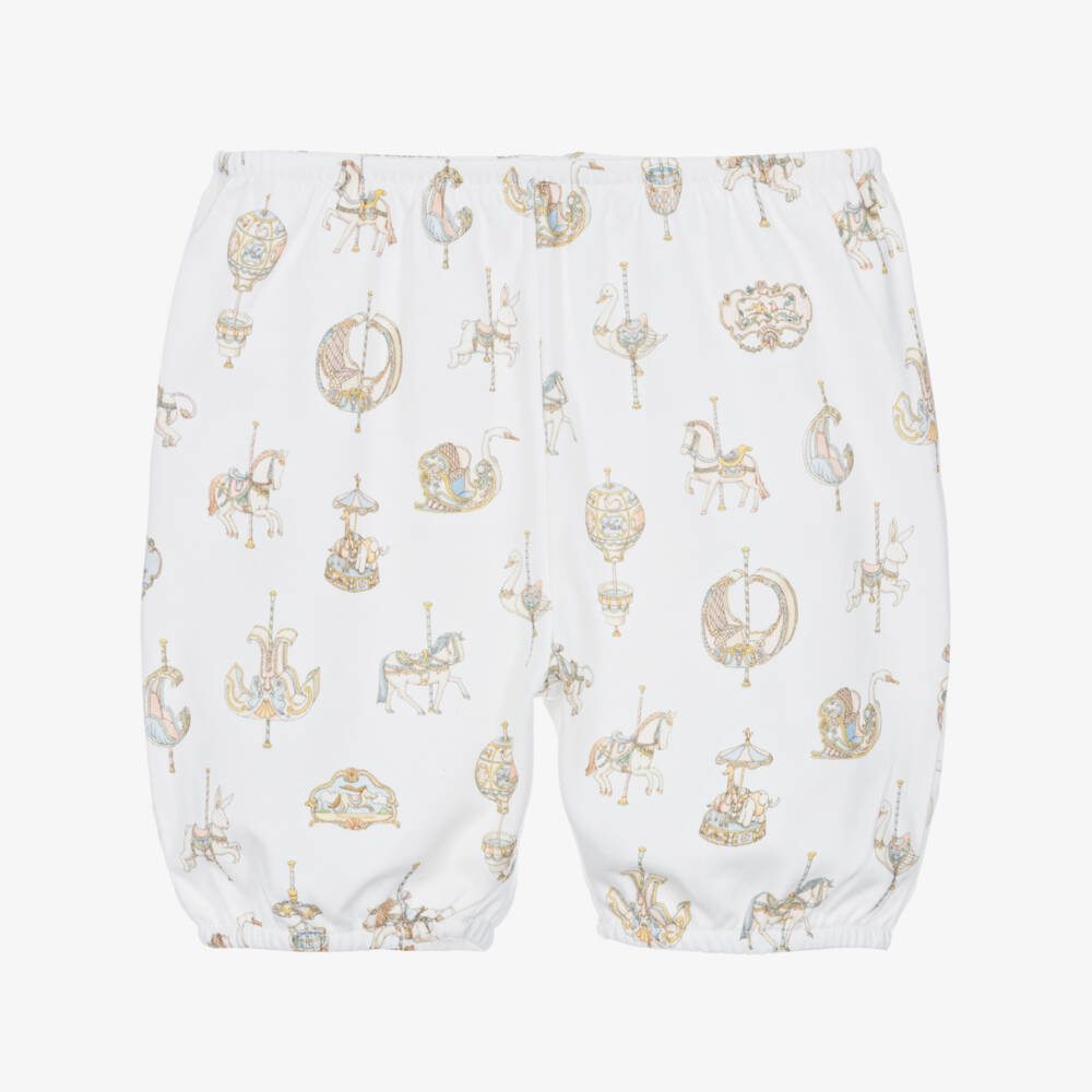 Atelier Choux Paris-White Carousel Print Cotton Bloomer Shorts | Childrensalon Outlet