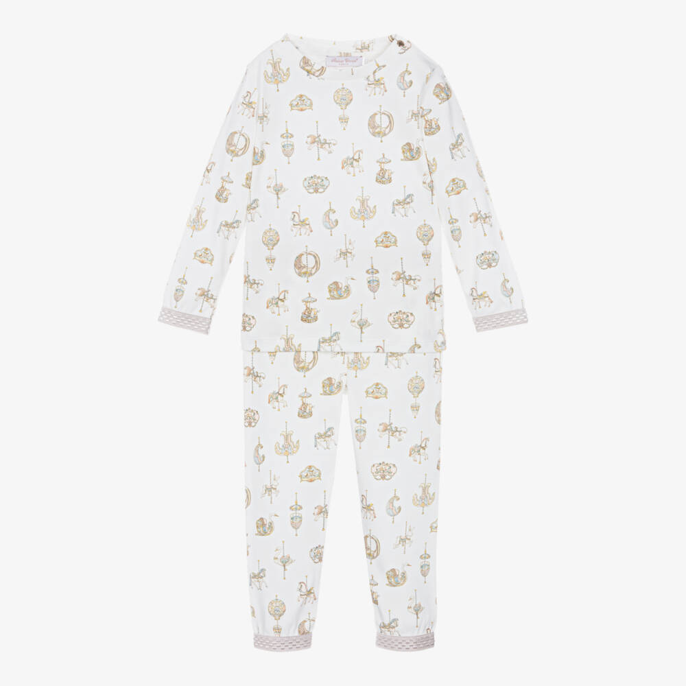 Atelier Choux Paris-White Carousel Print Cotton Leggings Set | Childrensalon Outlet