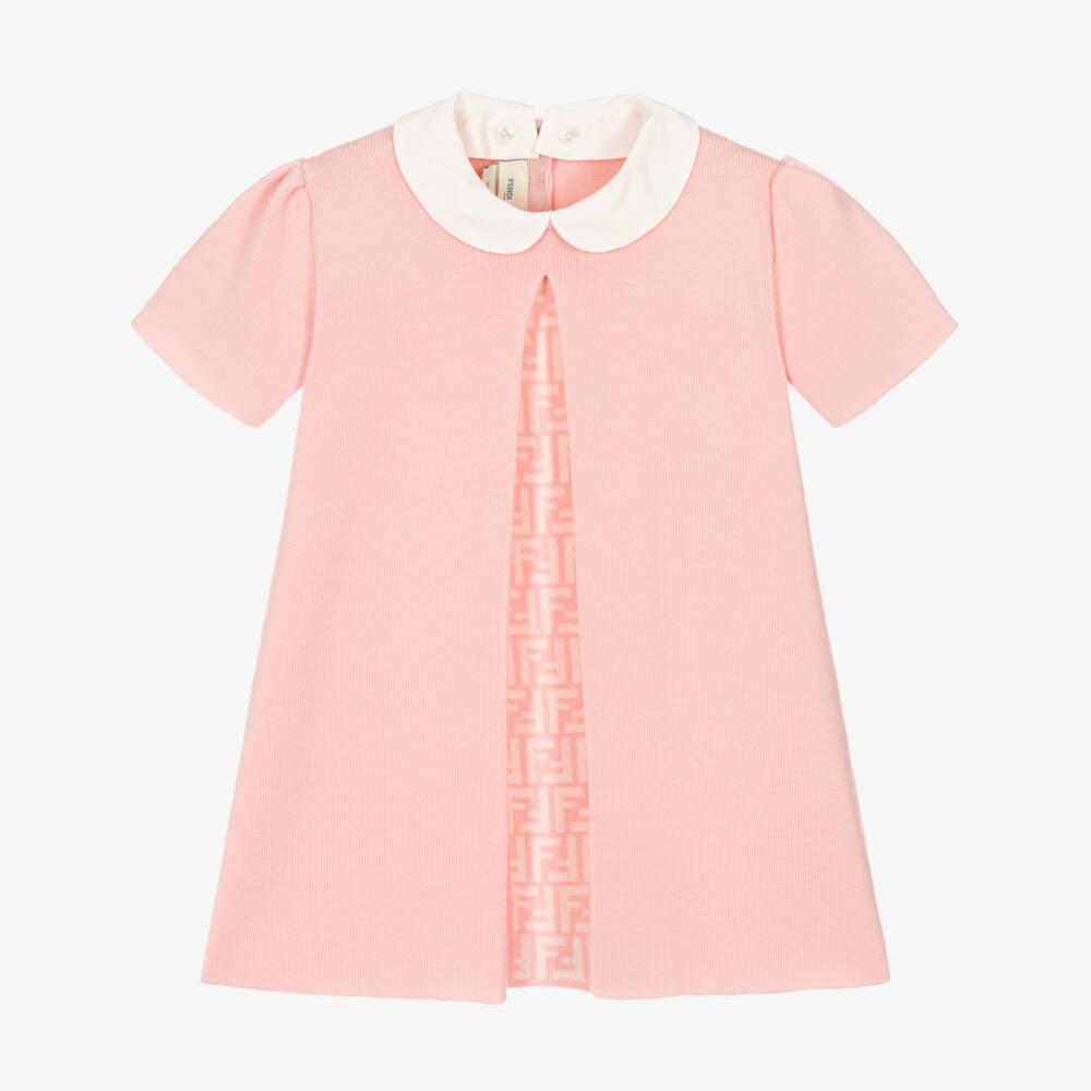 Fendi-Bab Girls Pink FF Logo Wool Knit Dress | Childrensalon Outlet