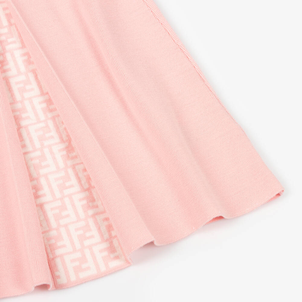 Fendi-Bab Girls Pink FF Logo Wool Knit Dress | Childrensalon Outlet