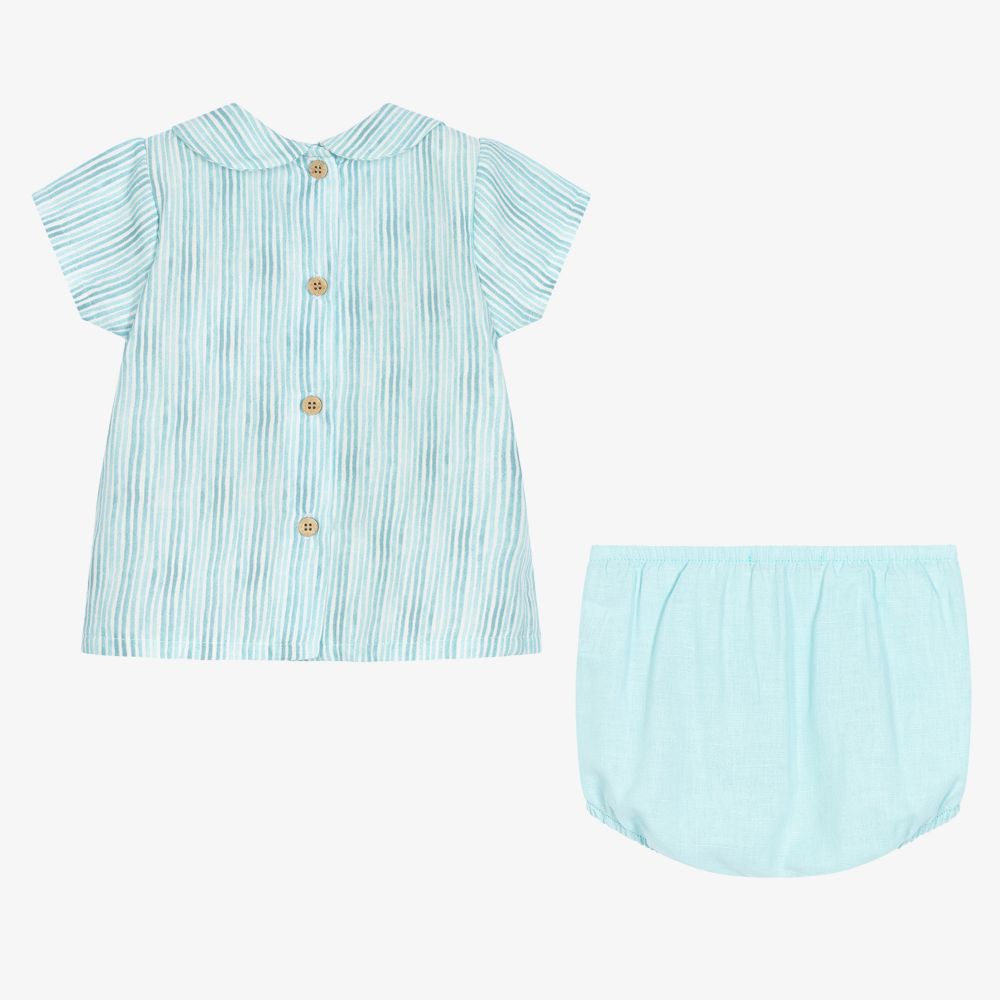 Babidu-Aqua Blue Smocked Shorts Set | Childrensalon Outlet
