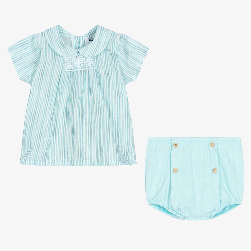 Babidu-Aqua Blue Smocked Shorts Set | Childrensalon Outlet