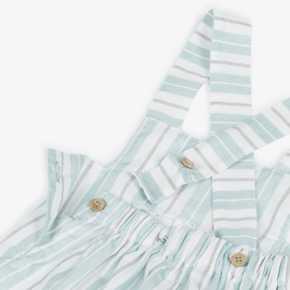 Babidu-Baby Boys Aqua Blue Stripe Cotton Dungaree Set | Childrensalon Outlet