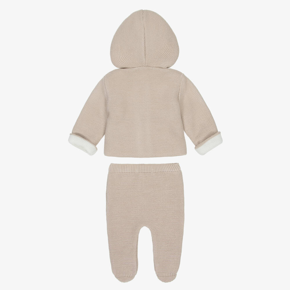 Babidu-Baby Boys Beige Knitted Pram Coat Set | Childrensalon Outlet