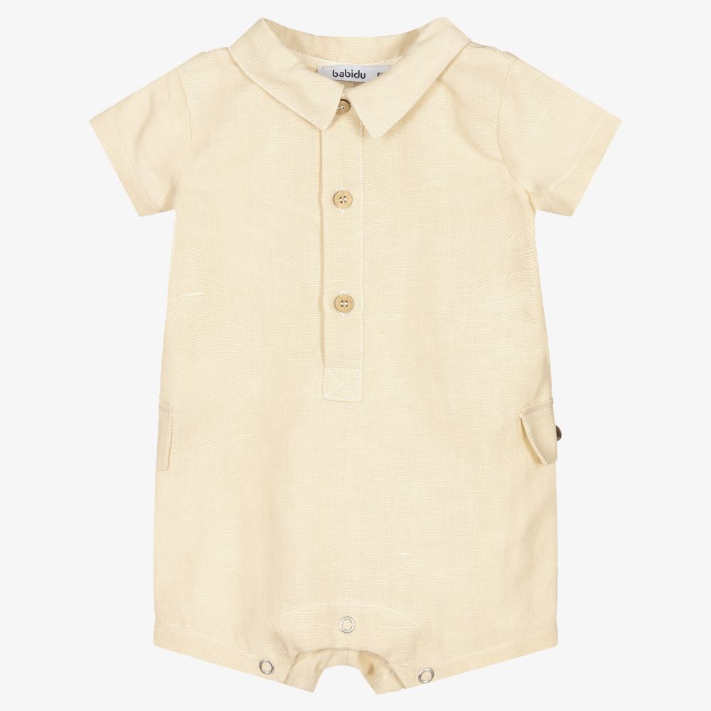 Babidu - Barboteuse beige en lin Bébé garçon | Childrensalon