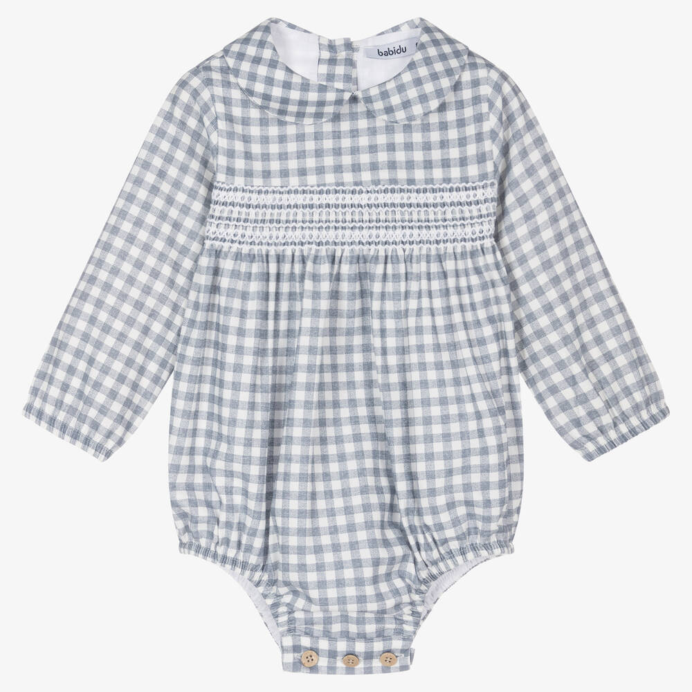 Babidu - Baby Boys Blue Check Cotton Shortie | Childrensalon