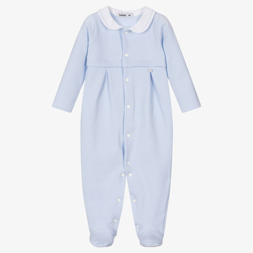 Babidu - Baby Boys Blue Cotton Babygrow | Childrensalon