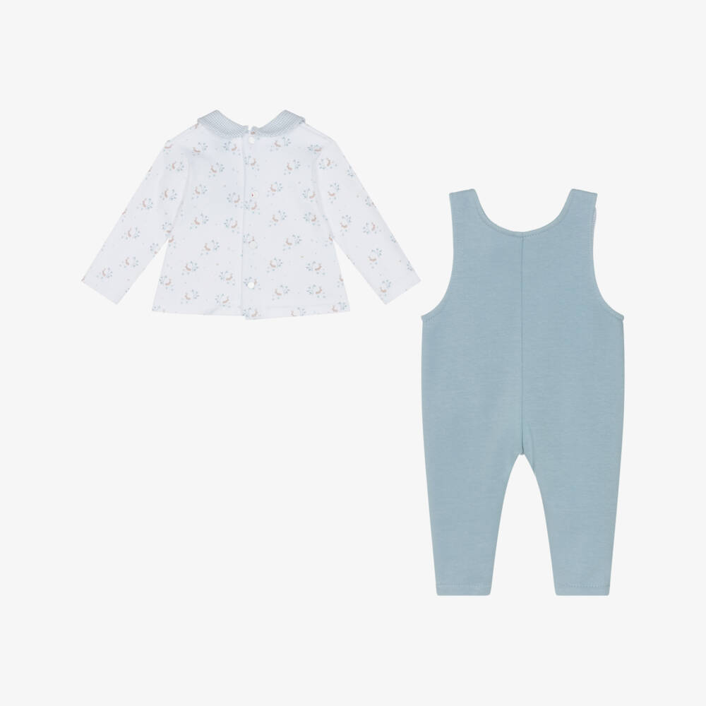 Babidu-Baby Boys Blue Cotton Jersey Dungaree Set with Bunny Print | Childrensalon Outlet