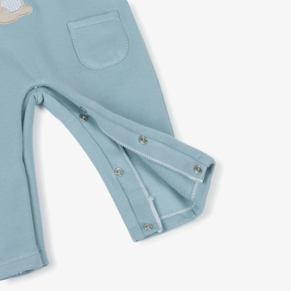 Babidu-Baby Boys Blue Cotton Jersey Dungaree Set with Bunny Print | Childrensalon Outlet