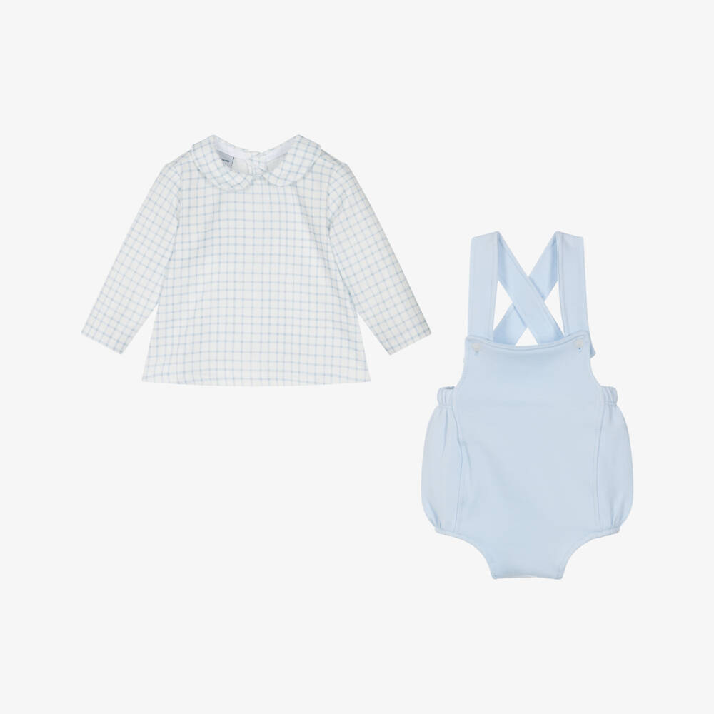 Babidu-Baby Boys Blue Cotton Jersey Dungaree Shorts Set | Childrensalon Outlet