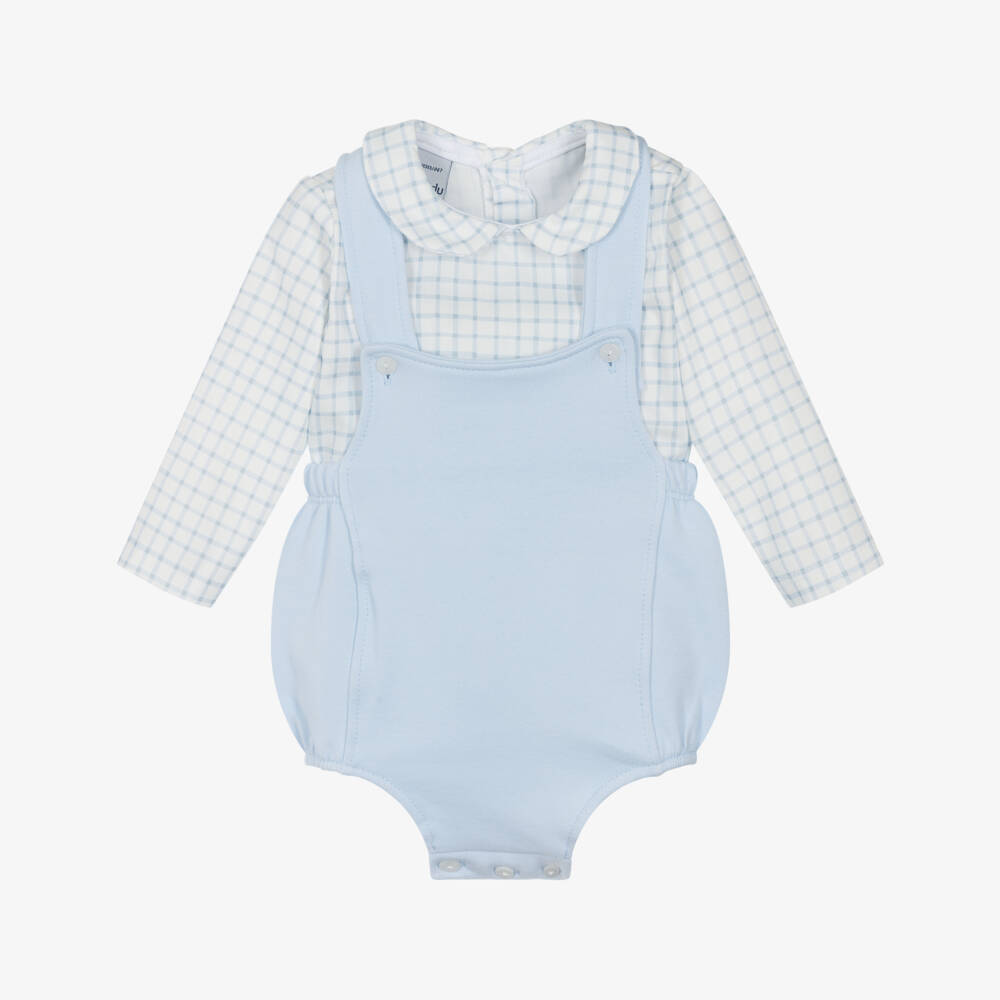 Babidu-Baby Boys Blue Cotton Jersey Dungaree Shorts Set | Childrensalon Outlet