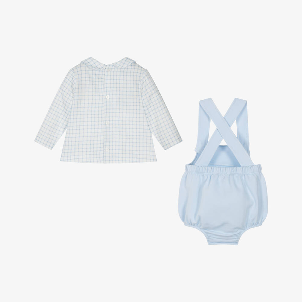 Babidu-Baby Boys Blue Cotton Jersey Dungaree Shorts Set | Childrensalon Outlet