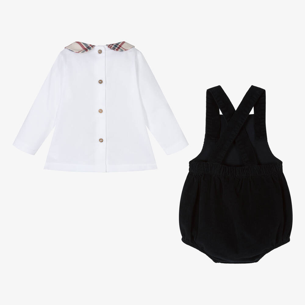 Babidu-طقم بودي سوت أطفال بناتي قطن لون أبيض وأزرق داكن | Childrensalon Outlet