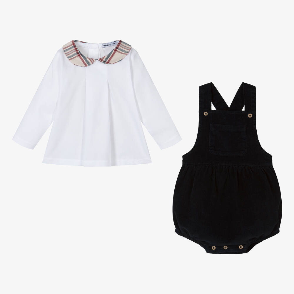 Babidu-طقم بودي سوت أطفال بناتي قطن لون أبيض وأزرق داكن | Childrensalon Outlet