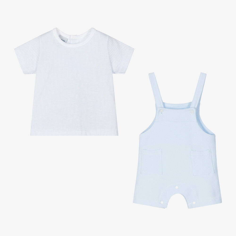 Babidu-Baby Boys Blue Dungaree Shorts Set | Childrensalon Outlet