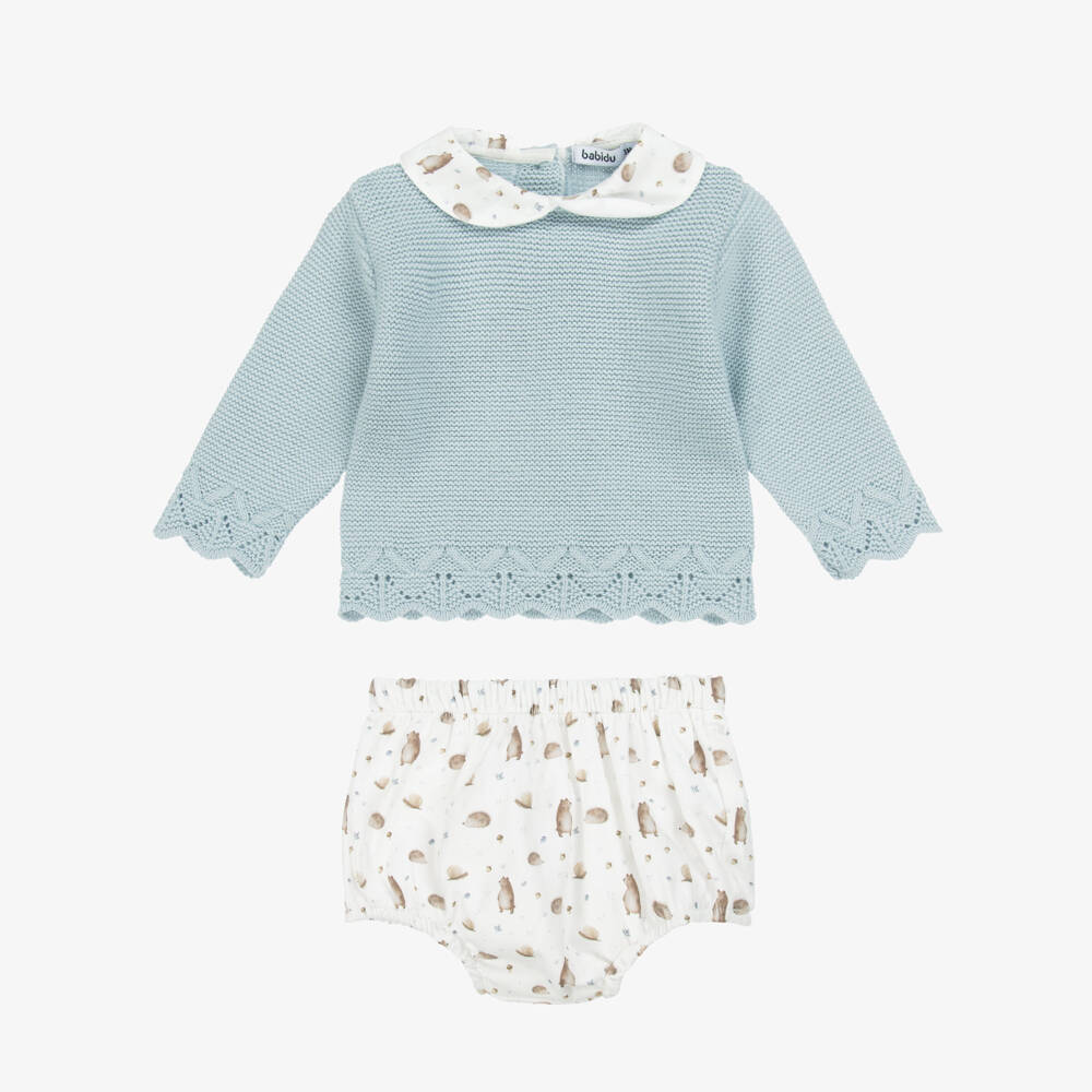 Babidu-Baby Boys Blue & Ivory Cotton Shorts Set | Childrensalon Outlet