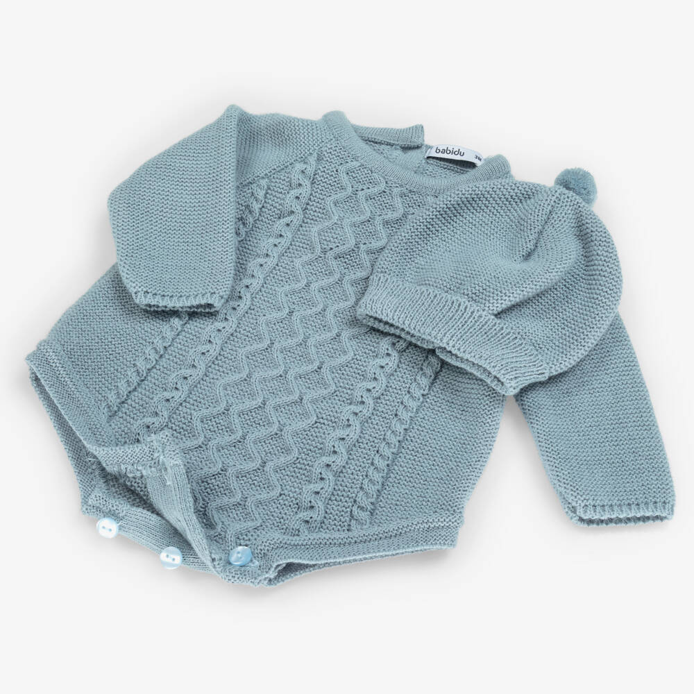 Babidu-Baby Boys Blue Knitted Shortie & Hat Set | Childrensalon Outlet
