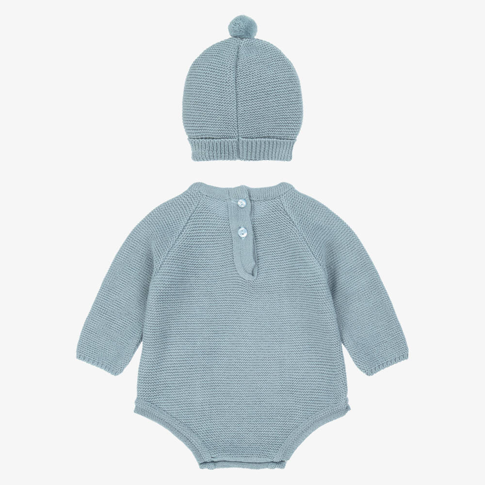 Babidu-Baby Boys Blue Knitted Shortie & Hat Set | Childrensalon Outlet