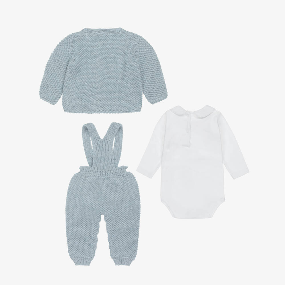 Babidu-Baby Boys Blue Knitted Wool Trouser Set with Pom-Pom | Childrensalon Outlet
