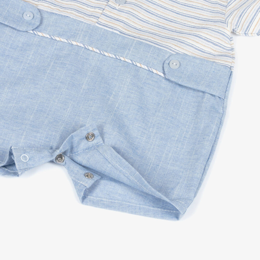 Babidu-Baby Boys Blue Stripe Cotton Shortie with Collar | Childrensalon Outlet