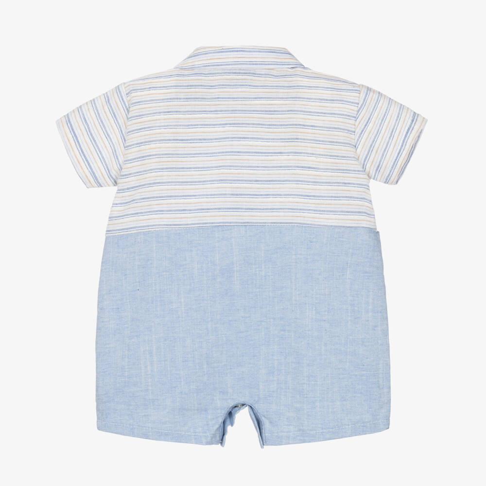 Babidu-Baby Boys Blue Stripe Cotton Shortie with Collar | Childrensalon Outlet
