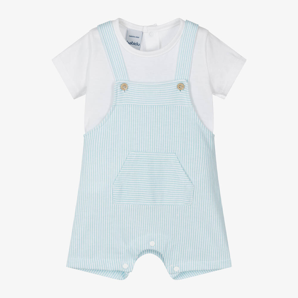 Babidu-Baby Boys Blue Stripe Dungaree Shorts Set | Childrensalon Outlet