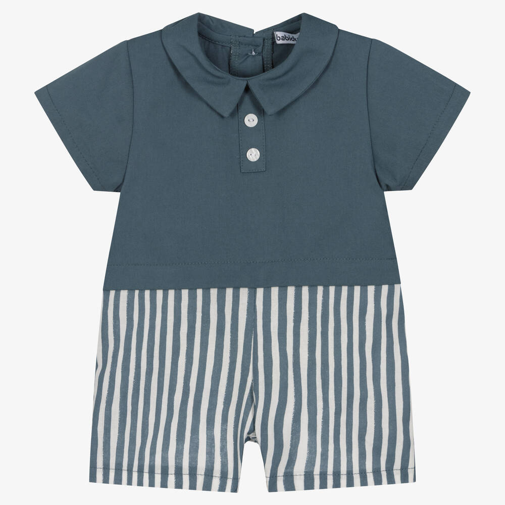 Babidu - Baby Boys Blue Striped Cotton Shortie | Childrensalon