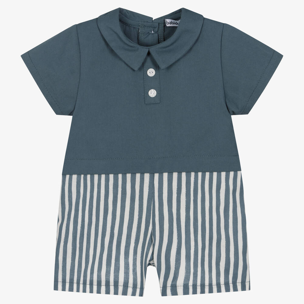 Babidu - Barboteuse bleue rayée en coton | Childrensalon