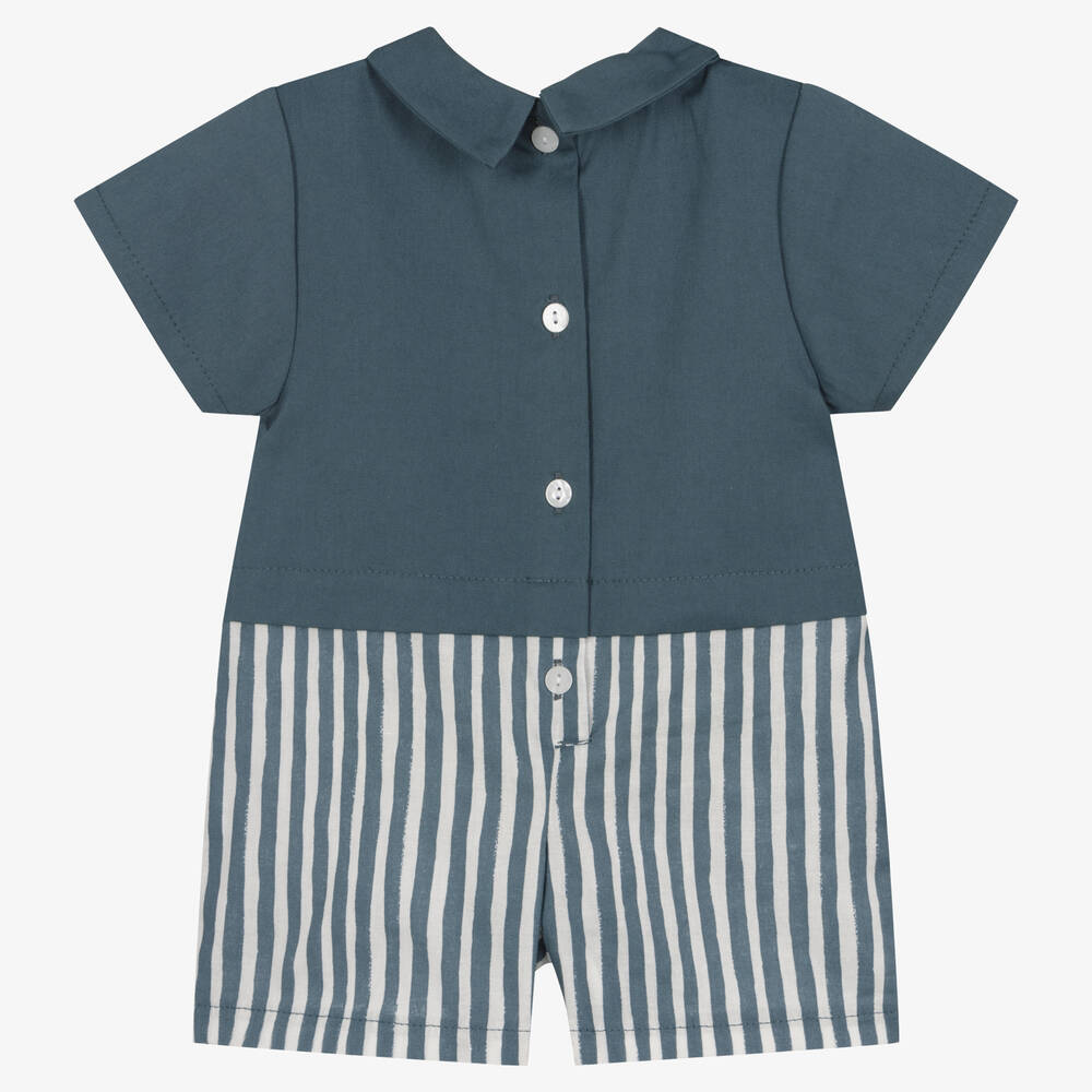 Babidu-Baby Boys Blue Striped Cotton Shortie | Childrensalon Outlet
