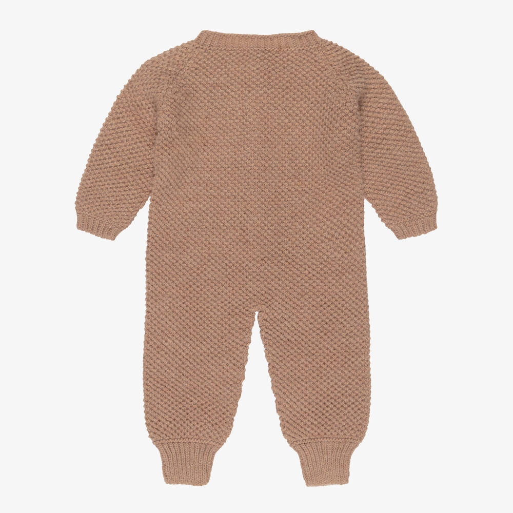 Babidu-Baby Boys Brown Knitted Button-Down Romper | Childrensalon Outlet