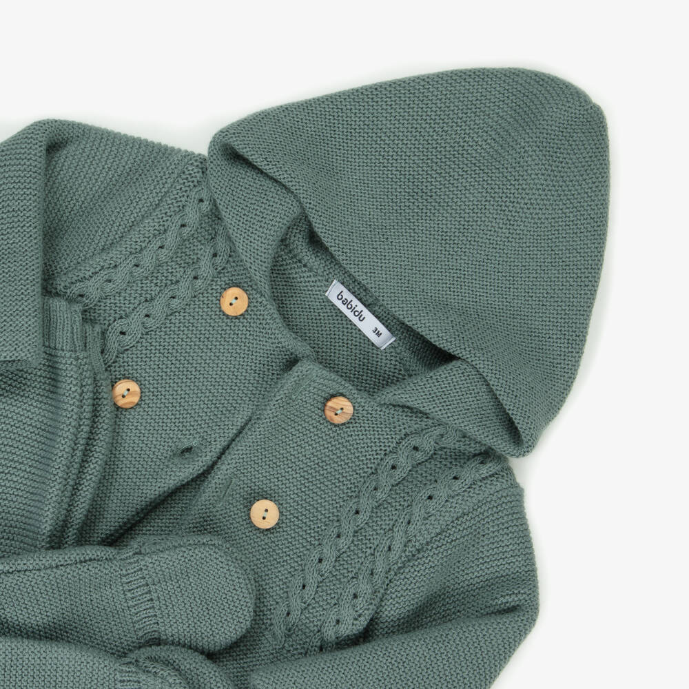 Babidu-Baby Boys Green Knitted Pram Coat Set | Childrensalon Outlet