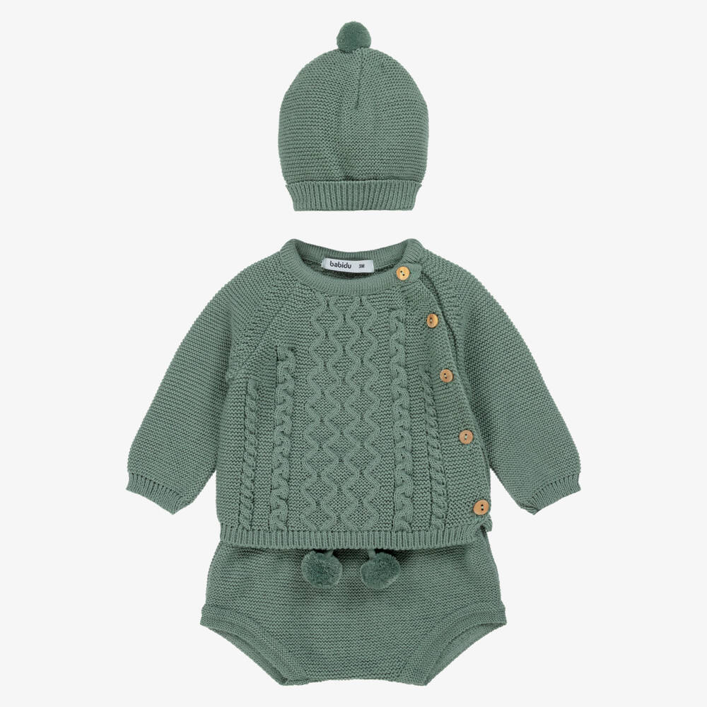 Babidu-Baby Boys Green Knitted Shorts Set | Childrensalon Outlet