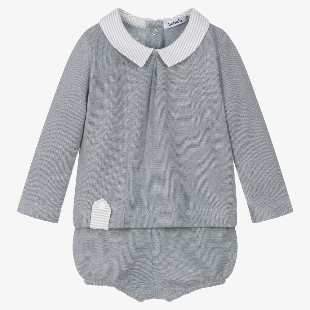 Babidu - Graues Baumwoll-Top & Shorts Set | Childrensalon