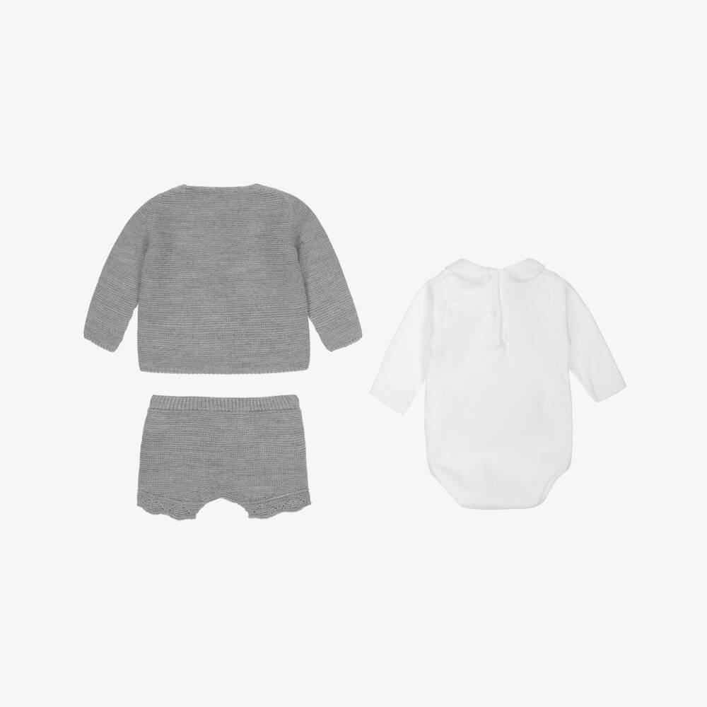 Babidu-Baby Boys Grey Knitted Shorts Set | Childrensalon Outlet