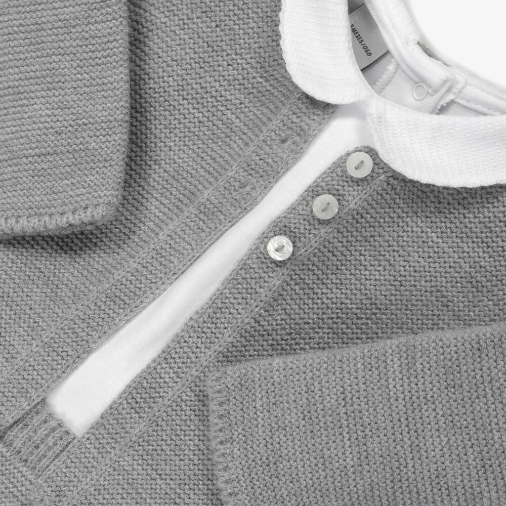 Babidu-Baby Boys Grey Knitted Shorts Set | Childrensalon Outlet