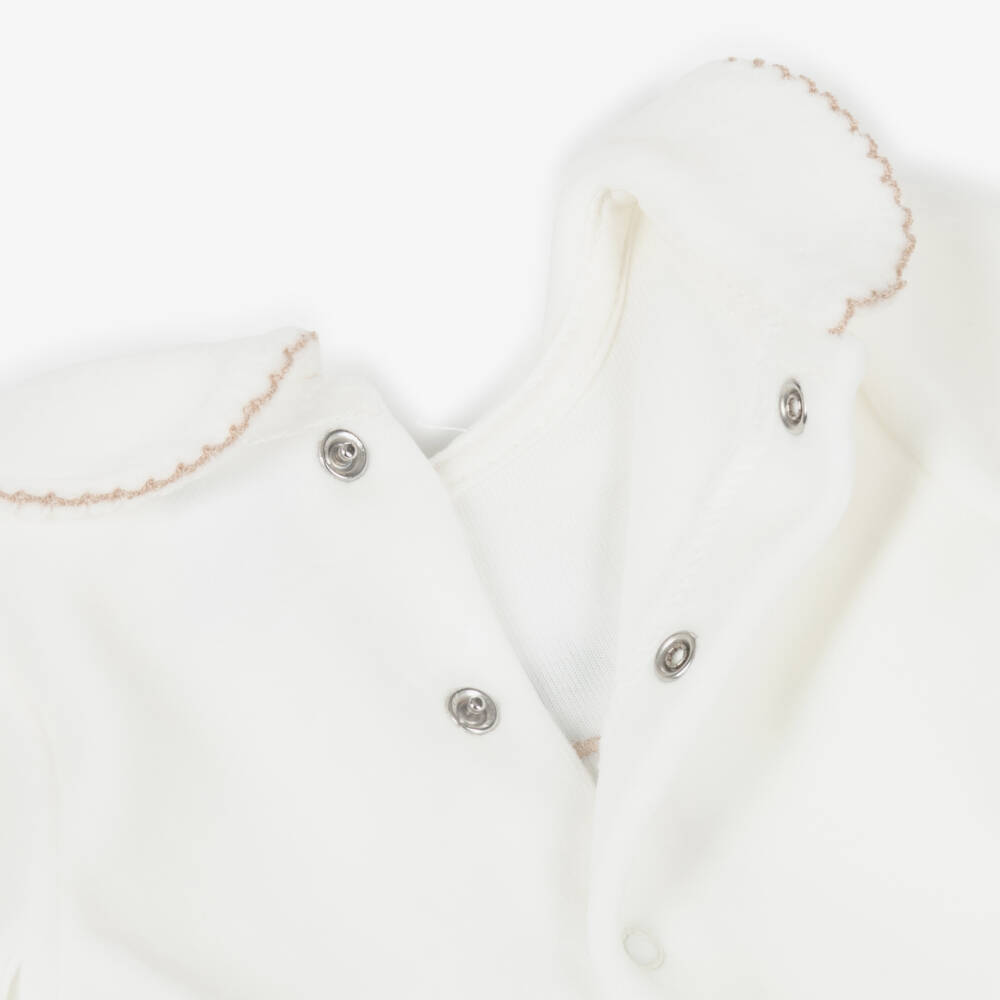 Babidu-Baby Boys Ivory & Beige Velour Teddy Bear 2 Piece Babygrow | Childrensalon Outlet