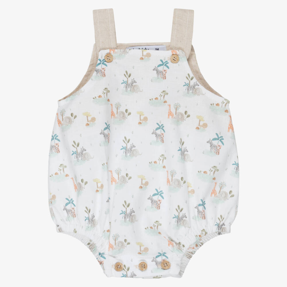 Babidu-Baby Boys Ivory Cotton Safari Print Shortie | Childrensalon Outlet