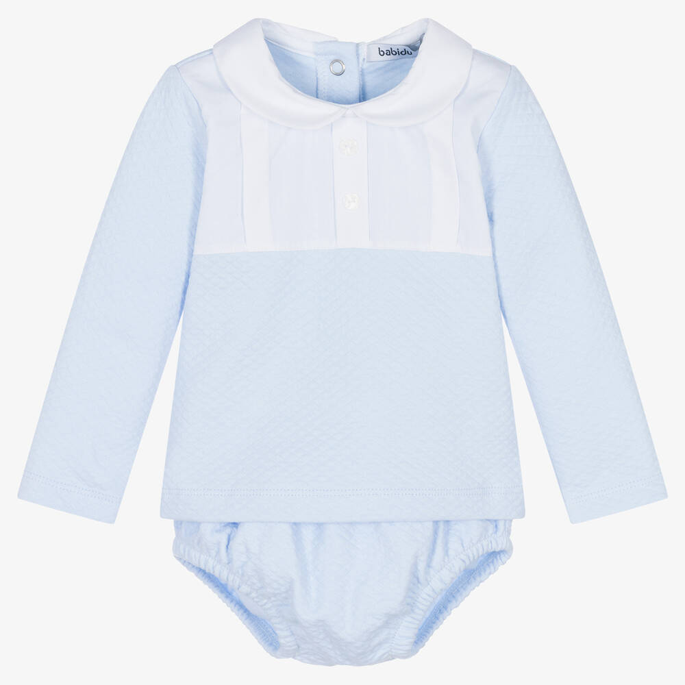Babidu - Baby Boys Light Blue Cotton Shorts Set | Childrensalon