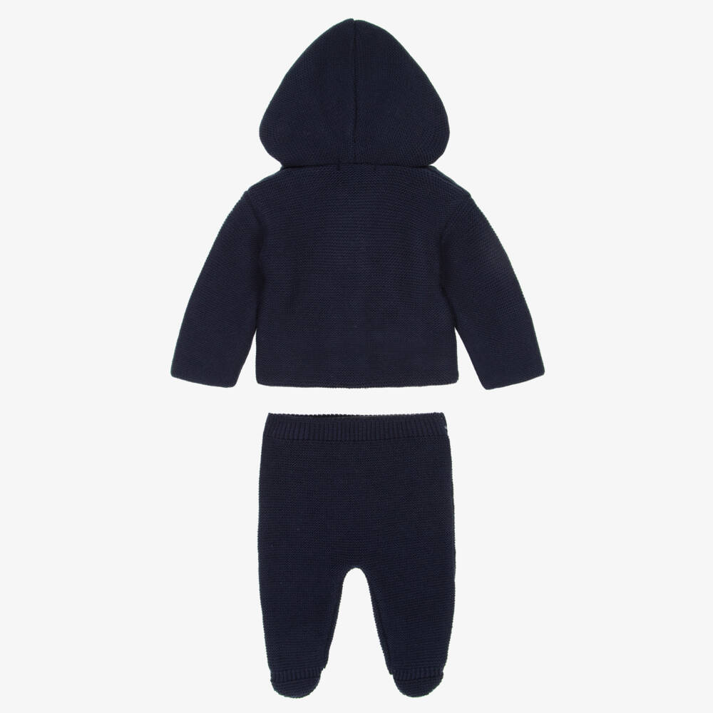 Babidu-Baby Boys Navy Blue Knitted Pram Coat Set | Childrensalon Outlet