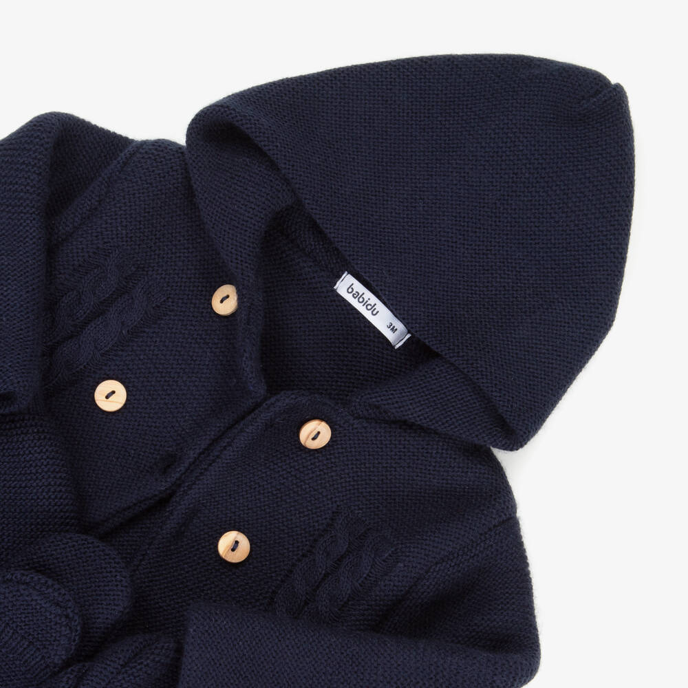 Babidu-Baby Boys Navy Blue Knitted Pram Coat Set | Childrensalon Outlet