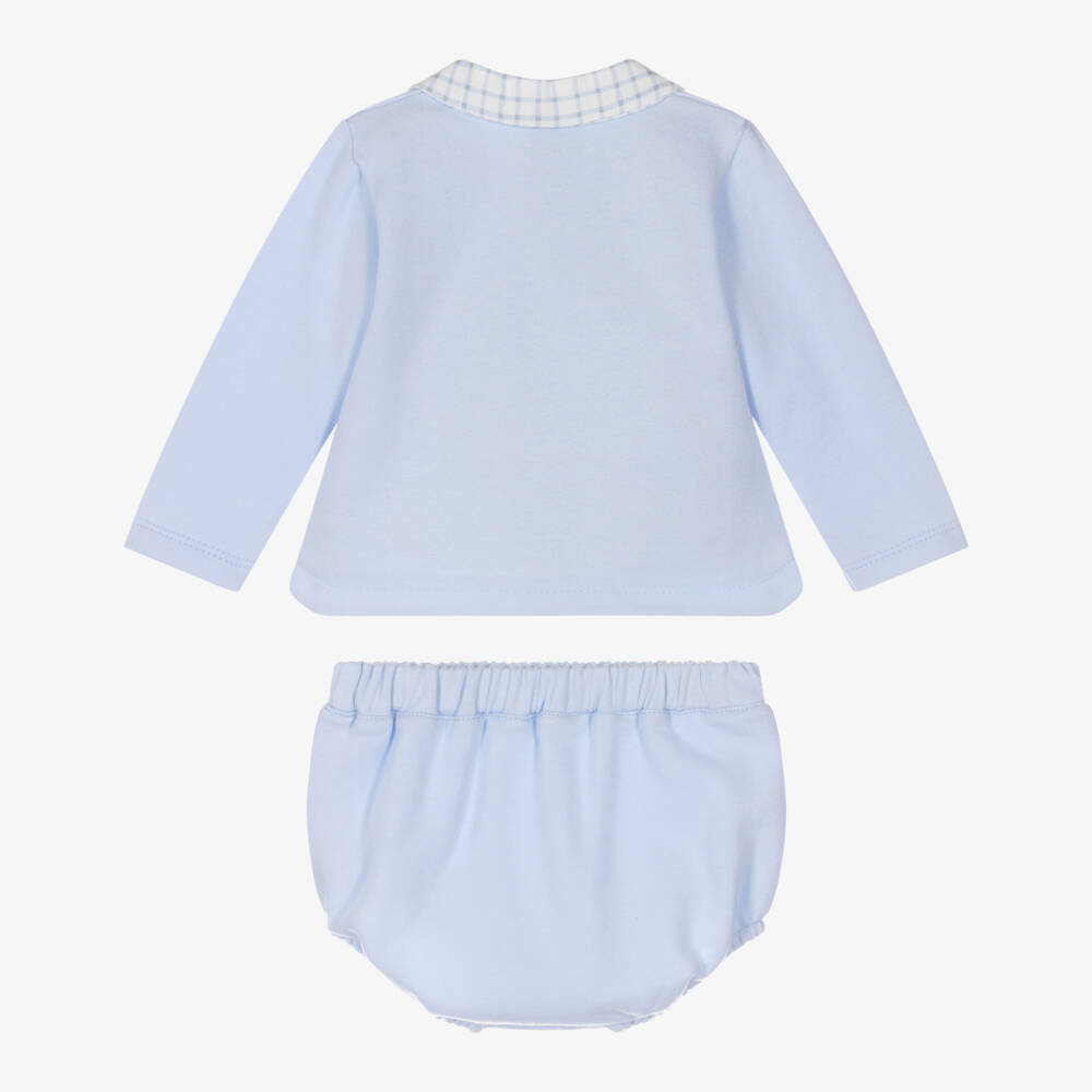 Babidu-Baby Boys Pale Blue Cotton Shorts Set with Check Trim | Childrensalon Outlet
