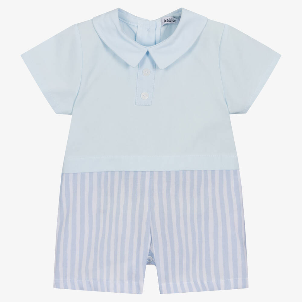 Babidu - Baby Boys Pale Blue Striped Cotton Shortie | Childrensalon