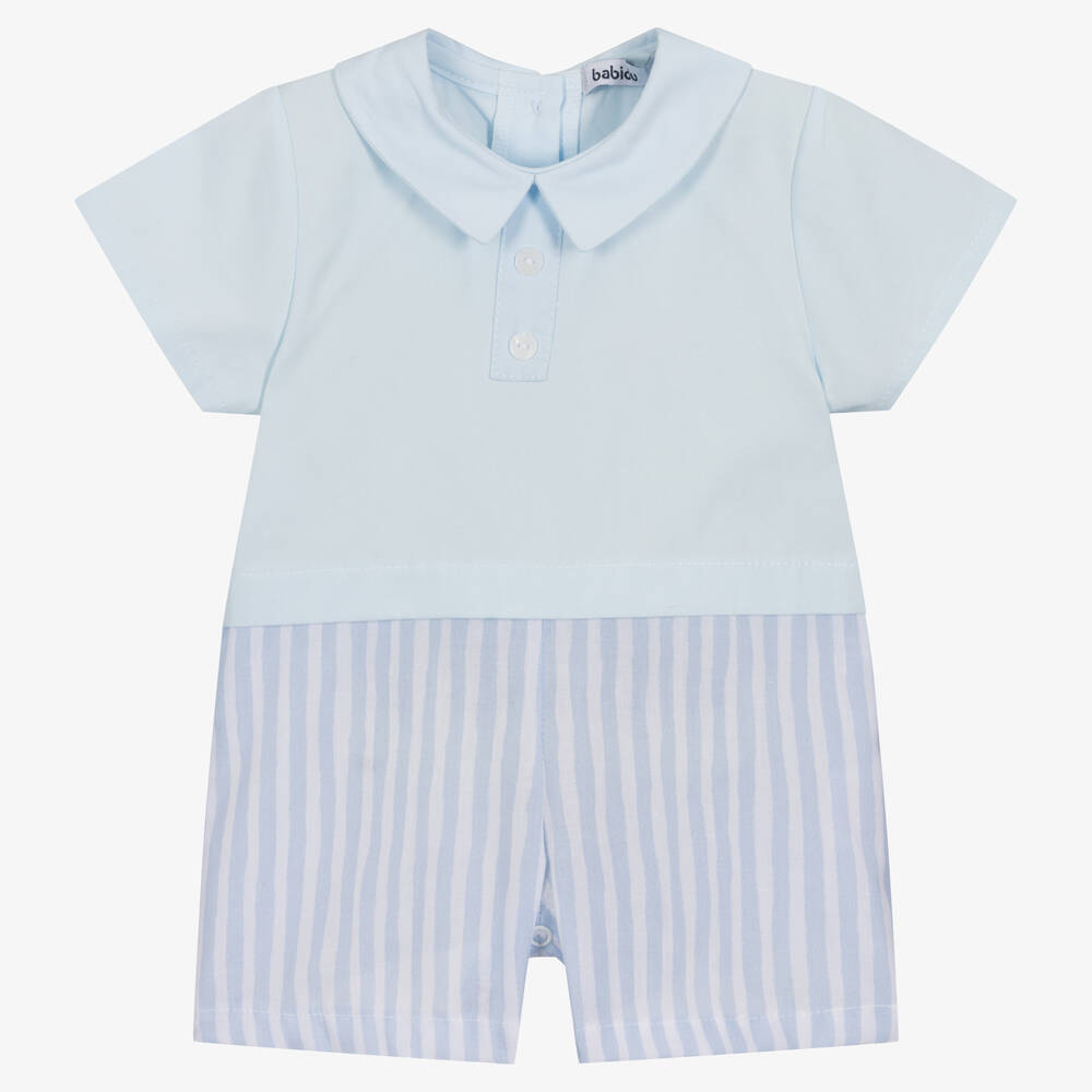 Babidu - Barboteuse bleu pâle rayée en coton | Childrensalon