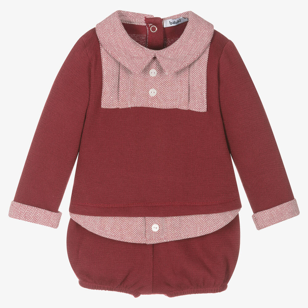 Babidu-Baby Boys Red Knitted Shorts Set | Childrensalon Outlet