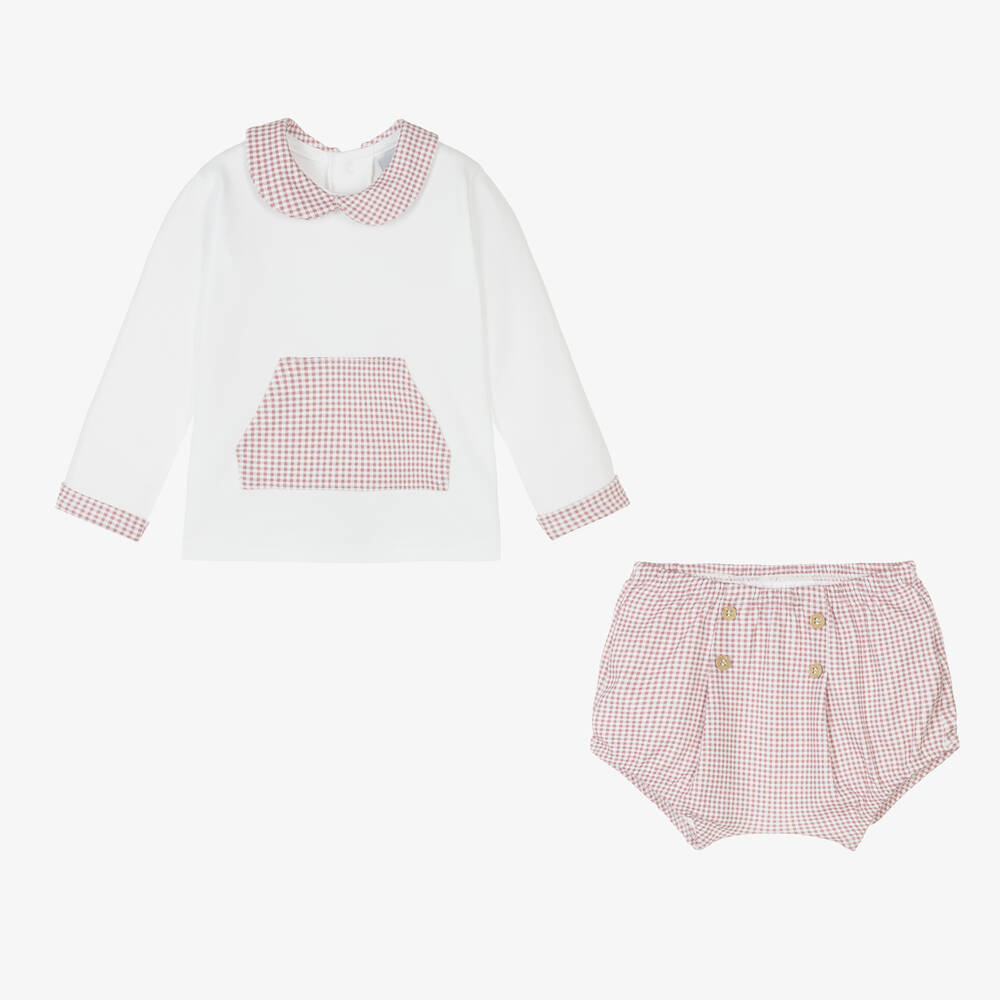 Babidu-Baby Boys White & Red Cotton Shorts Set | Childrensalon Outlet